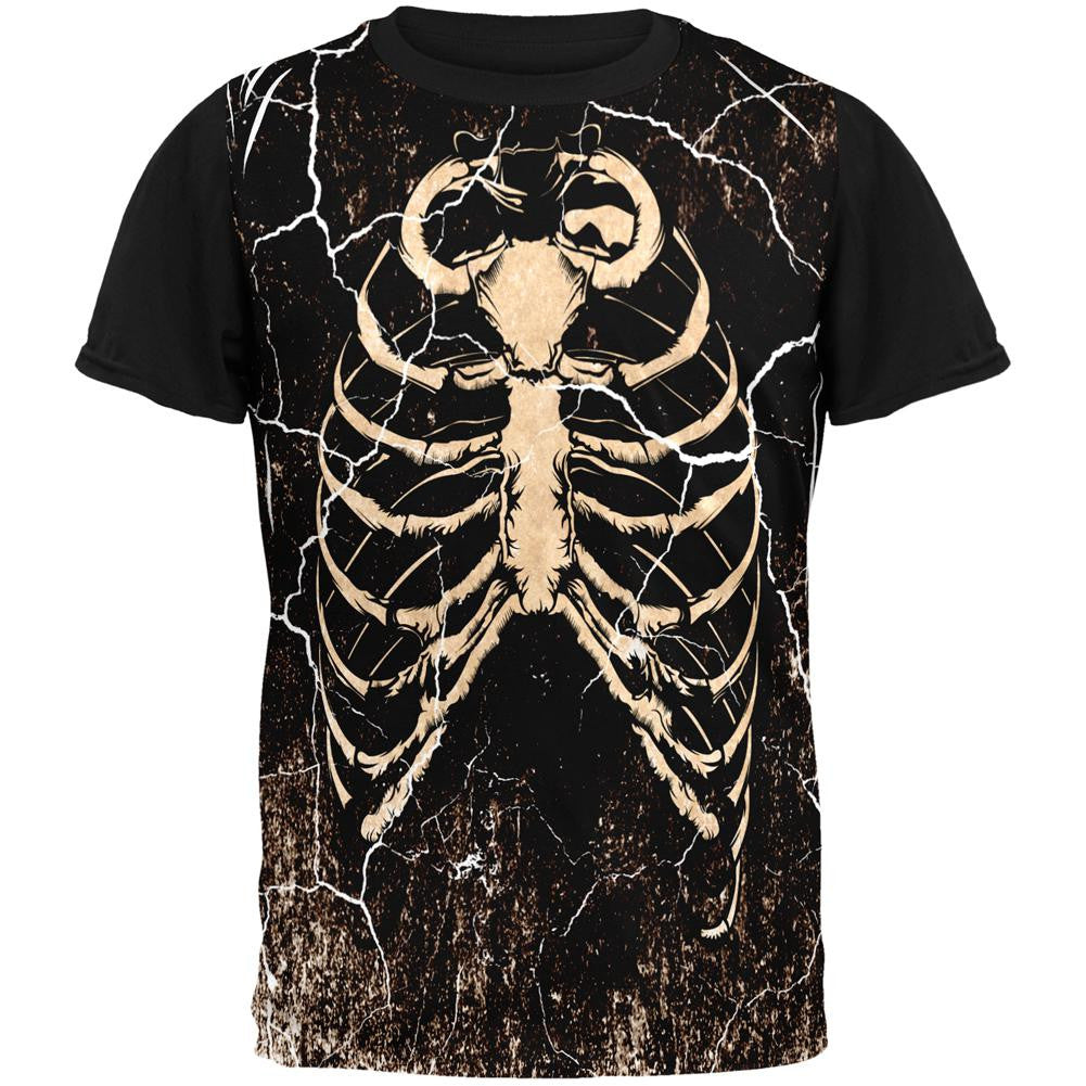 Halloween Distressed Cracked Skeleton Rib Cage Costume All Over Mens Black Back T Shirt Men's T-Shirts Old Glory SM Multi