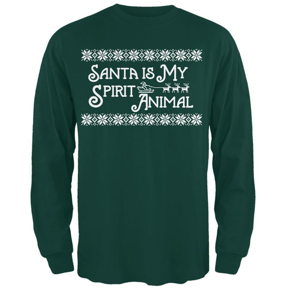 Santa is My Spirit Animal Mens Long Sleeve T Shirt Men's Long Sleeves Old Glory 2XL Green