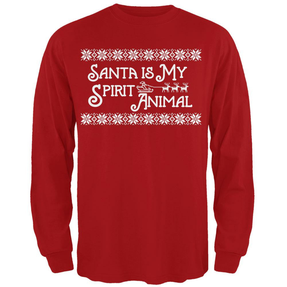 Santa is My Spirit Animal Mens Long Sleeve T Shirt Men's Long Sleeves Old Glory 2XL Red
