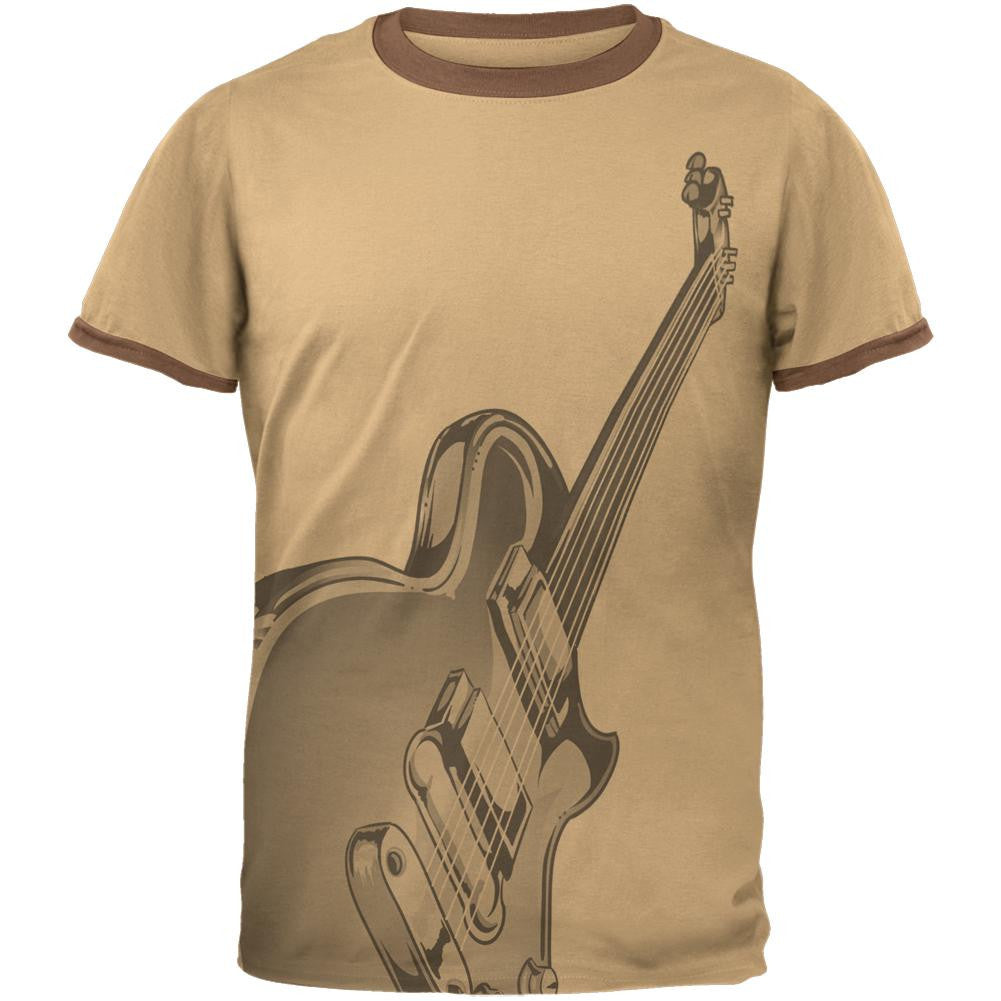Electric Air Guitar Funny Costume Mens Ringer T Shirt Men's T-Shirts Old Glory 2XL Brown