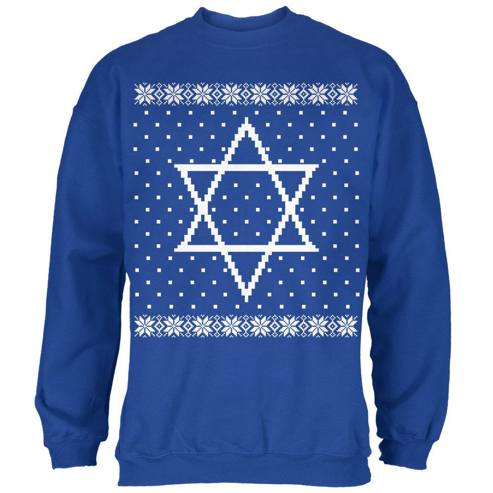 Big Star of David Ugly Hanukkah Sweater Mens Sweatshirt Men's Sweatshirts Old Glory 2XL Blue