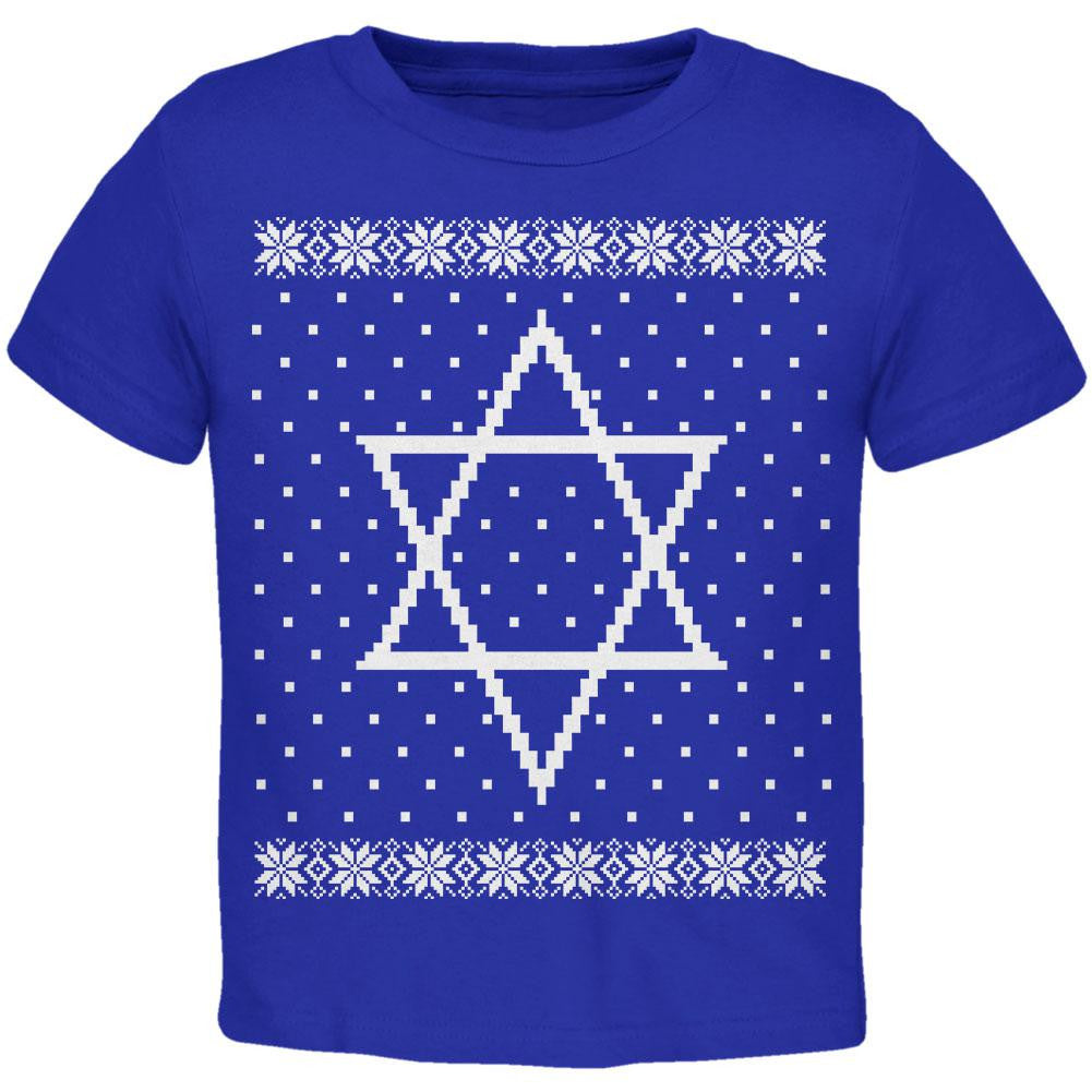 Big Star of David Ugly Hanukkah Sweater Toddler T Shirt Toddler T-Shirts Old Glory 2T Blue
