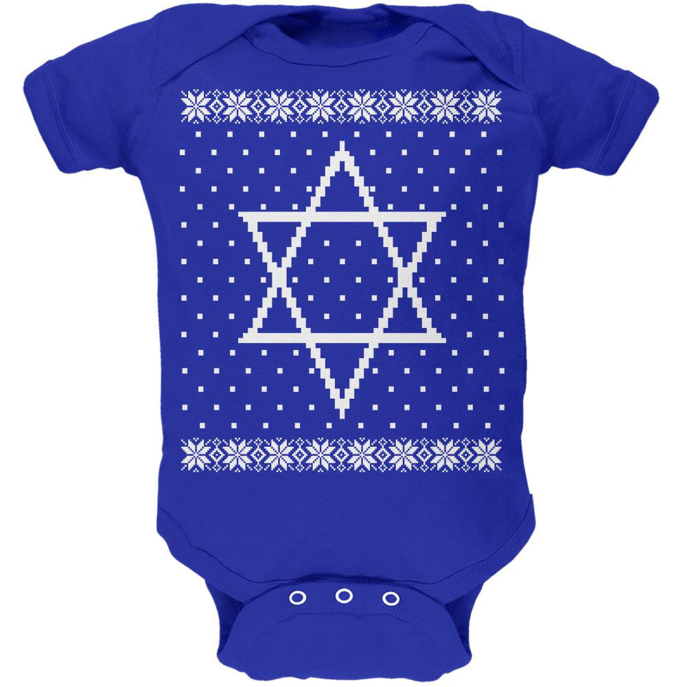 Big Star of David Ugly Hanukkah Sweater Soft Baby One Piece Baby One Piece Old Glory 0-3M Blue