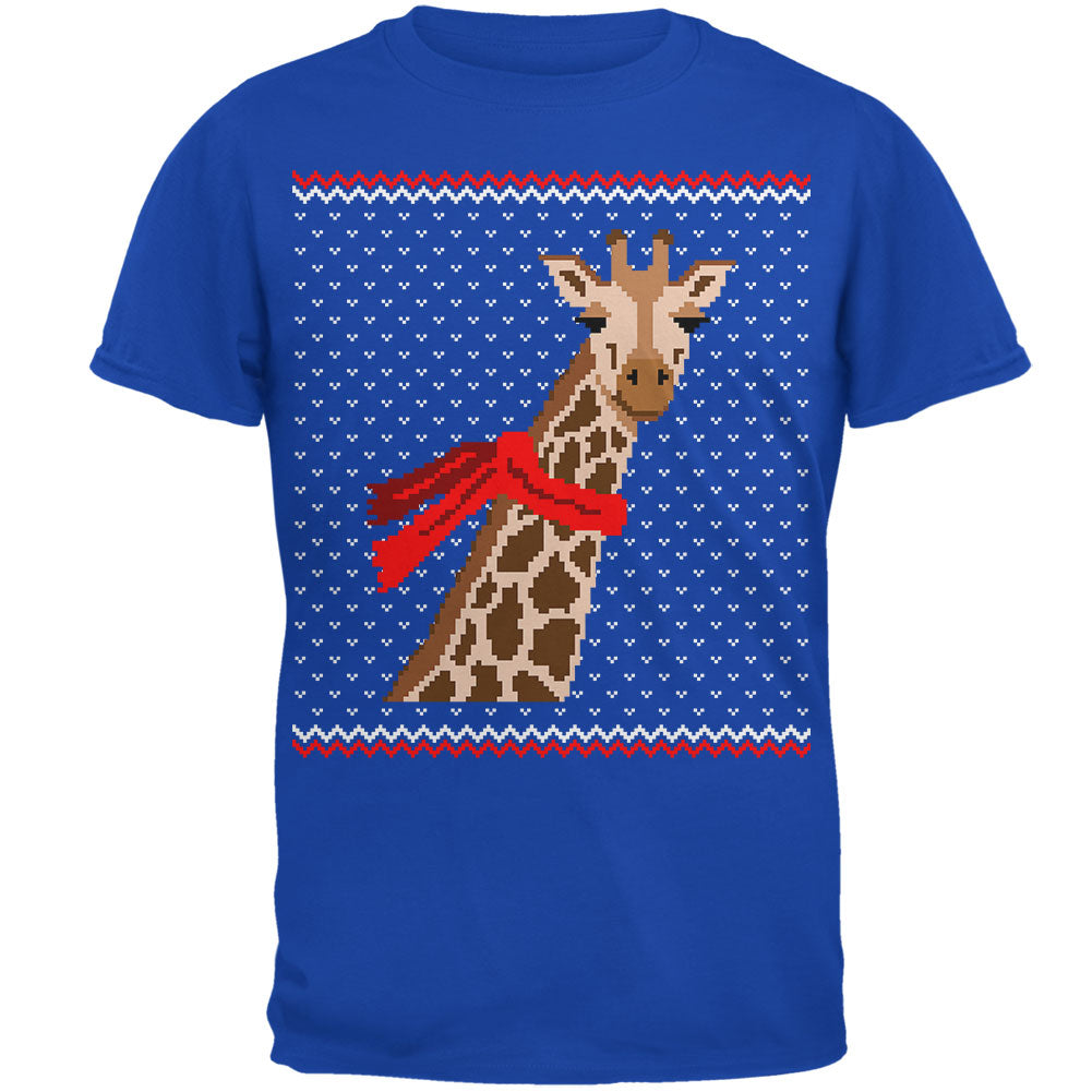 Big Giraffe Scarf Ugly Christmas Sweater Mens T Shirt Men's T-Shirts Old Glory 2XL Blue