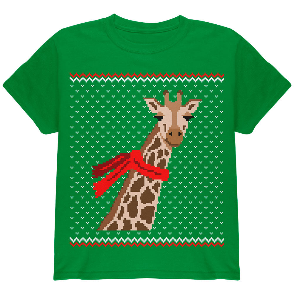 Big Giraffe Scarf Ugly Christmas Sweater Youth T Shirt Youth T-Shirts Old Glory YLG Green