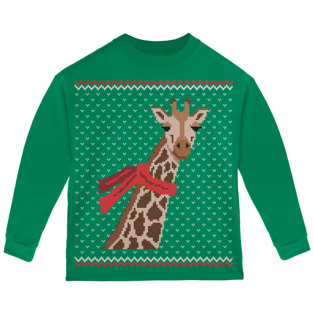 Big Giraffe Scarf Ugly Christmas Sweater Toddler Long Sleeve T Shirt Toddler Long Sleeves Old Glory 2T Green