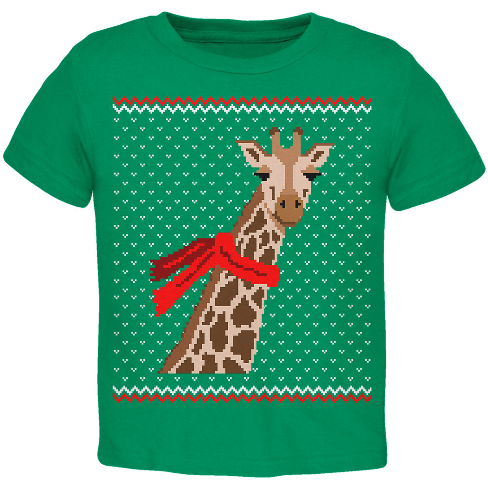 Big Giraffe Scarf Ugly Christmas Sweater Toddler T Shirt Toddler T-Shirts Old Glory 2T Kelly Green