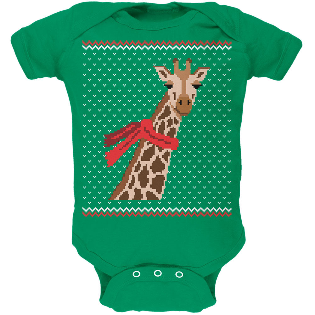 Big Giraffe Scarf Ugly Christmas Sweater Soft Baby One Piece Baby One Piece Old Glory 0-3M Kelly Green