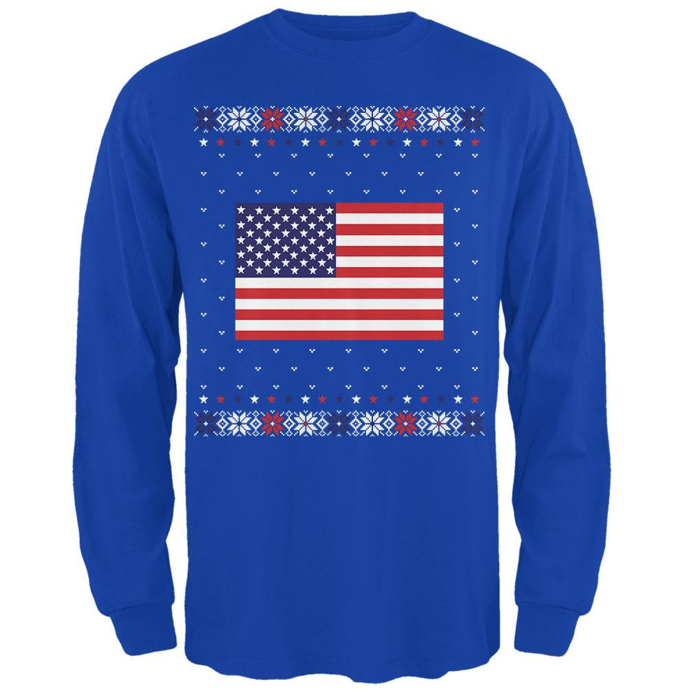 USA American Flag Ugly Christmas Sweater Mens Long Sleeve T Shirt Men's Long Sleeves Old Glory 2XL Blue