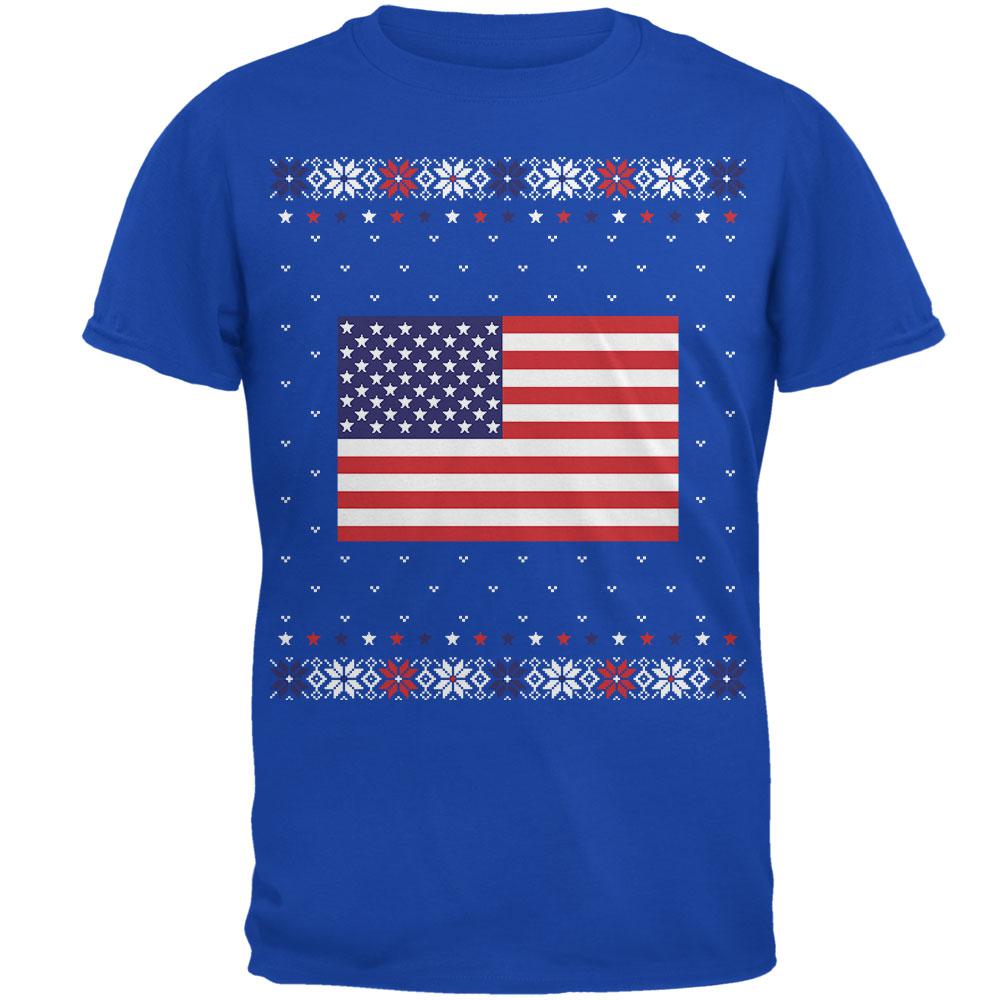 USA American Flag Ugly Christmas Sweater Mens T Shirt Men's T-Shirts Old Glory 2XL Royal