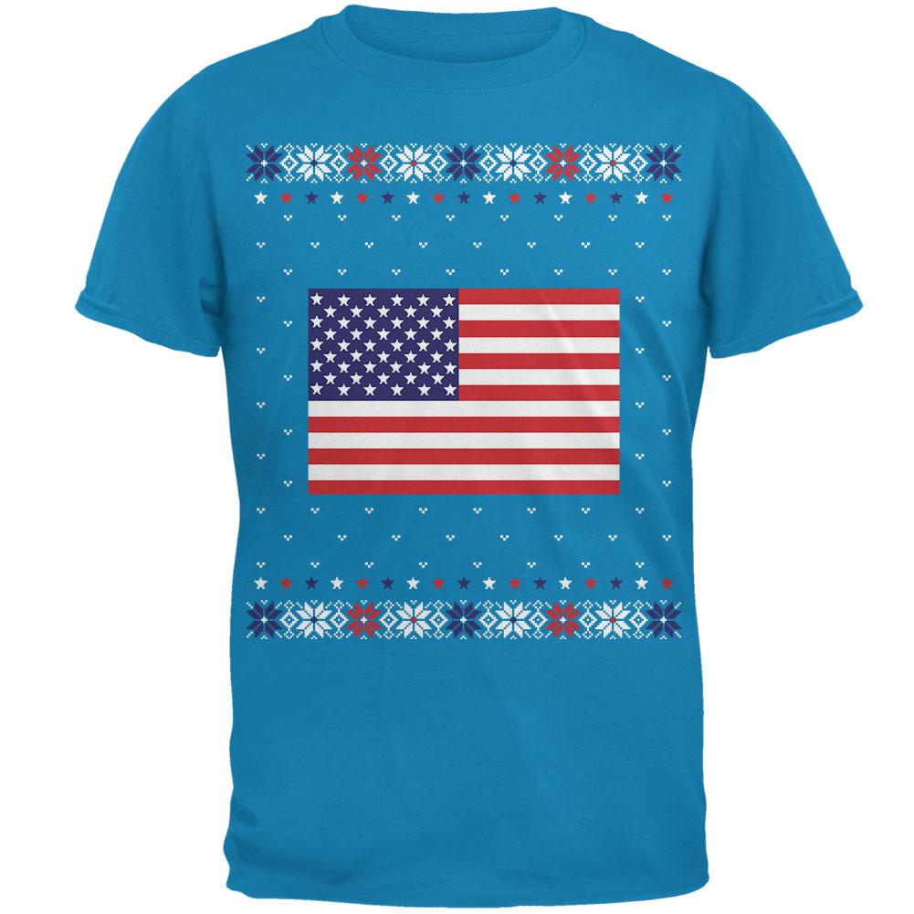 USA American Flag Ugly Christmas Sweater Mens T Shirt Men's T-Shirts Old Glory 2XL Sapphire