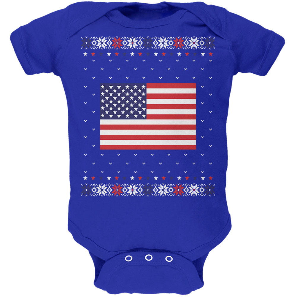 USA American Flag Ugly Christmas Sweater Soft Baby One Piece Baby One Piece Old Glory 0-3M Royal