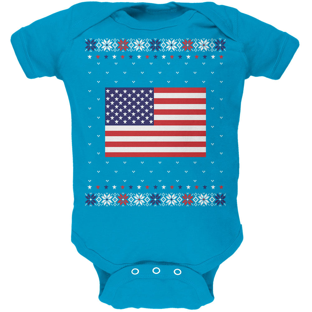 USA American Flag Ugly Christmas Sweater Soft Baby One Piece Baby One Piece Old Glory 0-3M Blue