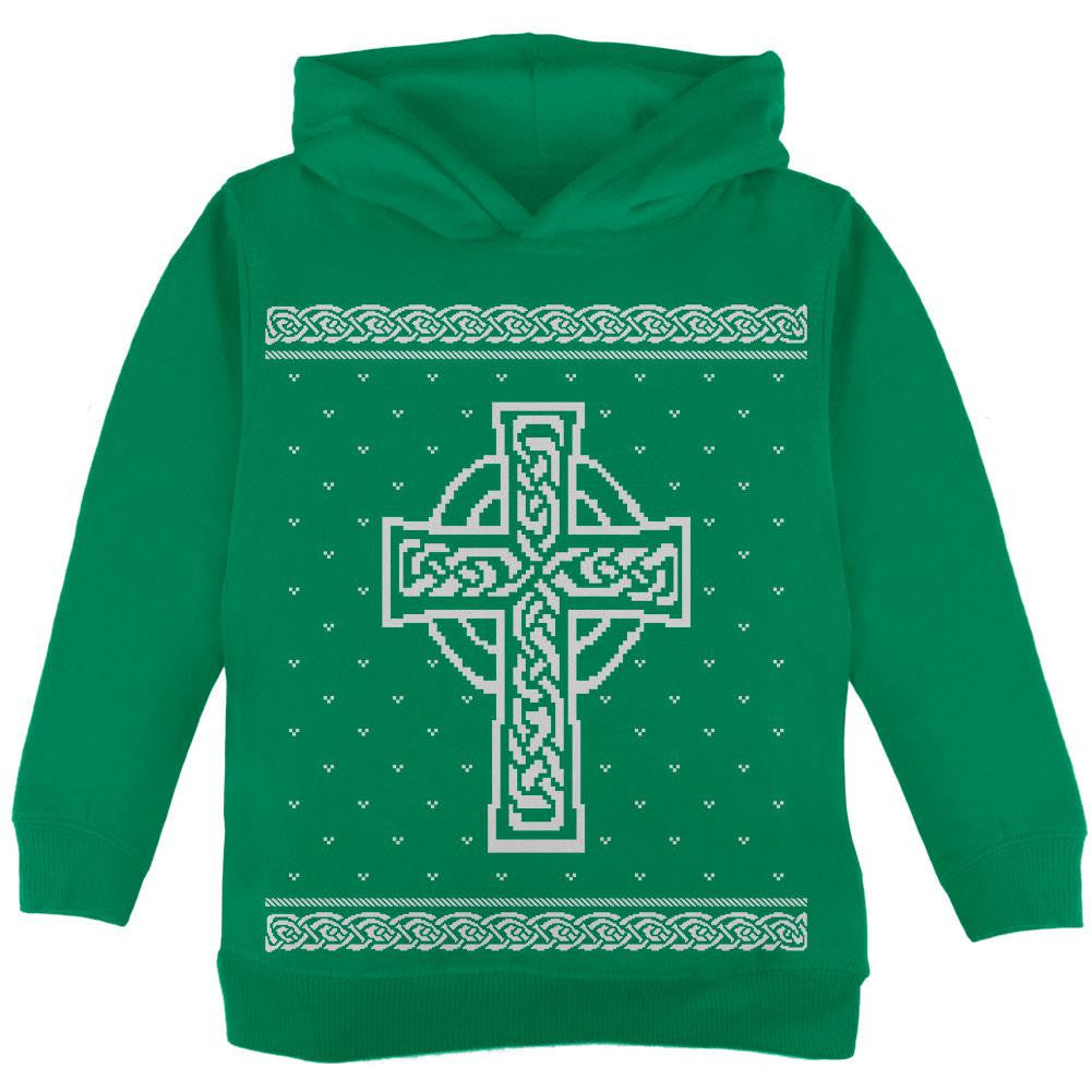 Celtic Cross Irish Ugly Christmas Sweater Toddler Hoodie Toddler Hoodies Old Glory 2T Green
