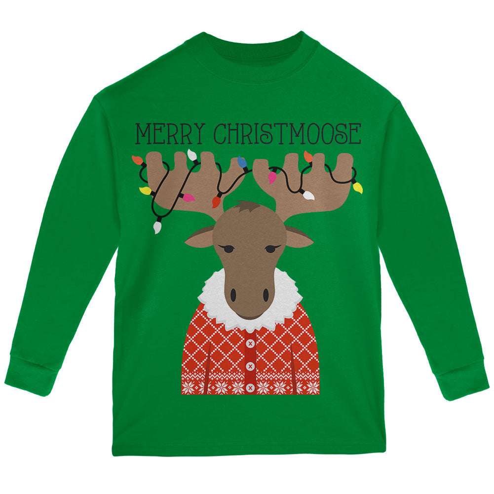 Christmas Merry ChristMoose Moose Youth Long Sleeve T Shirt Youth Long Sleeves Old Glory YLG Green