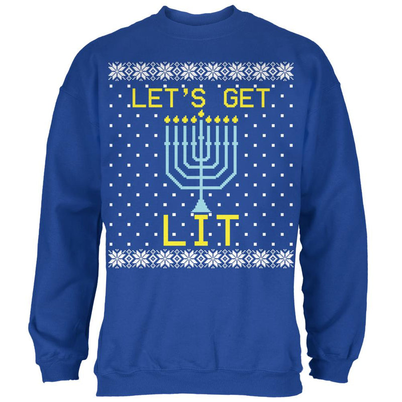 Menorah Get Lit Ugly Hanukkah Sweater Mens Sweatshirt Men's Sweatshirts Old Glory 2XL Blue