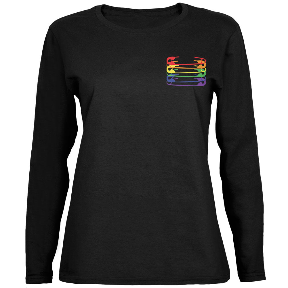 Safety Pin Rainbow LGBT Womens Long Sleeve T Shirt Women's Long Sleeves Old Glory 2XL Black