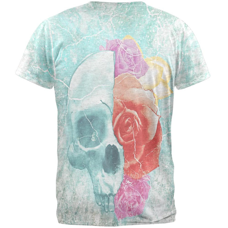 Halloween Distressed Skull and Flowers Mens T Shirt Men's T-Shirts Old Glory