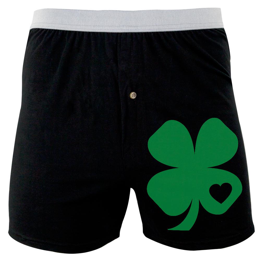 St. Patricks Day Shamrock Heart Soft Knit Boxer Men's Boxers & Briefs Old Glory 2XL Black