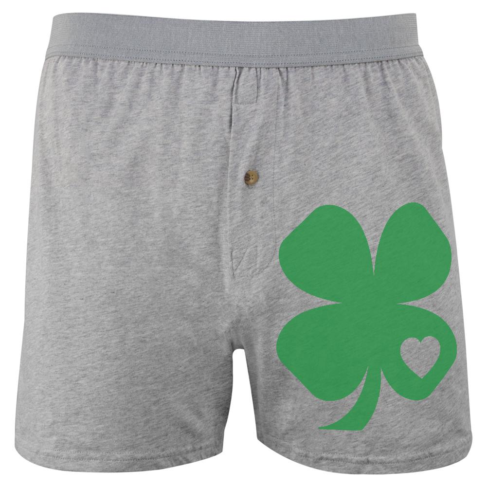 St. Patricks Day Shamrock Heart Soft Knit Boxer Men's Boxers & Briefs Old Glory 2XL Heather