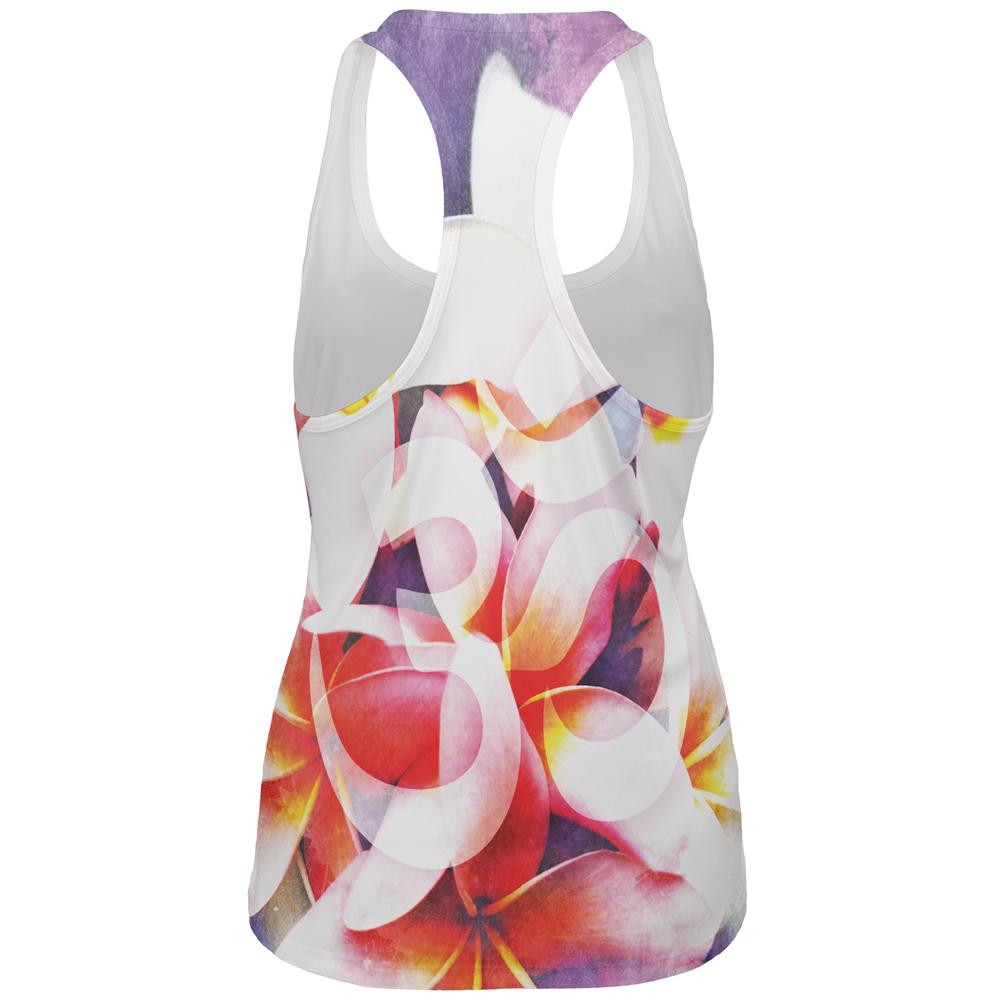 Om Frangipani Pagoda Temple Flower All Over Womens Work Out Tank Top Women's Tank Tops Old Glory