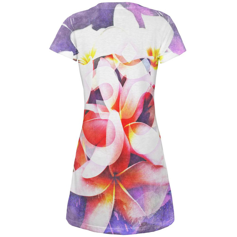 Om Frangipani Pagoda Temple Flower Juniors V-Neck Beach Cover-Up Dress Juniors Dresses Old Glory