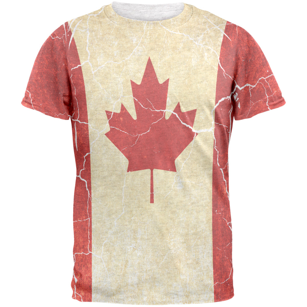 Canadian Flag Grunge Distressed Mens T Shirt Men's T-Shirts Old Glory 2XL Heather White