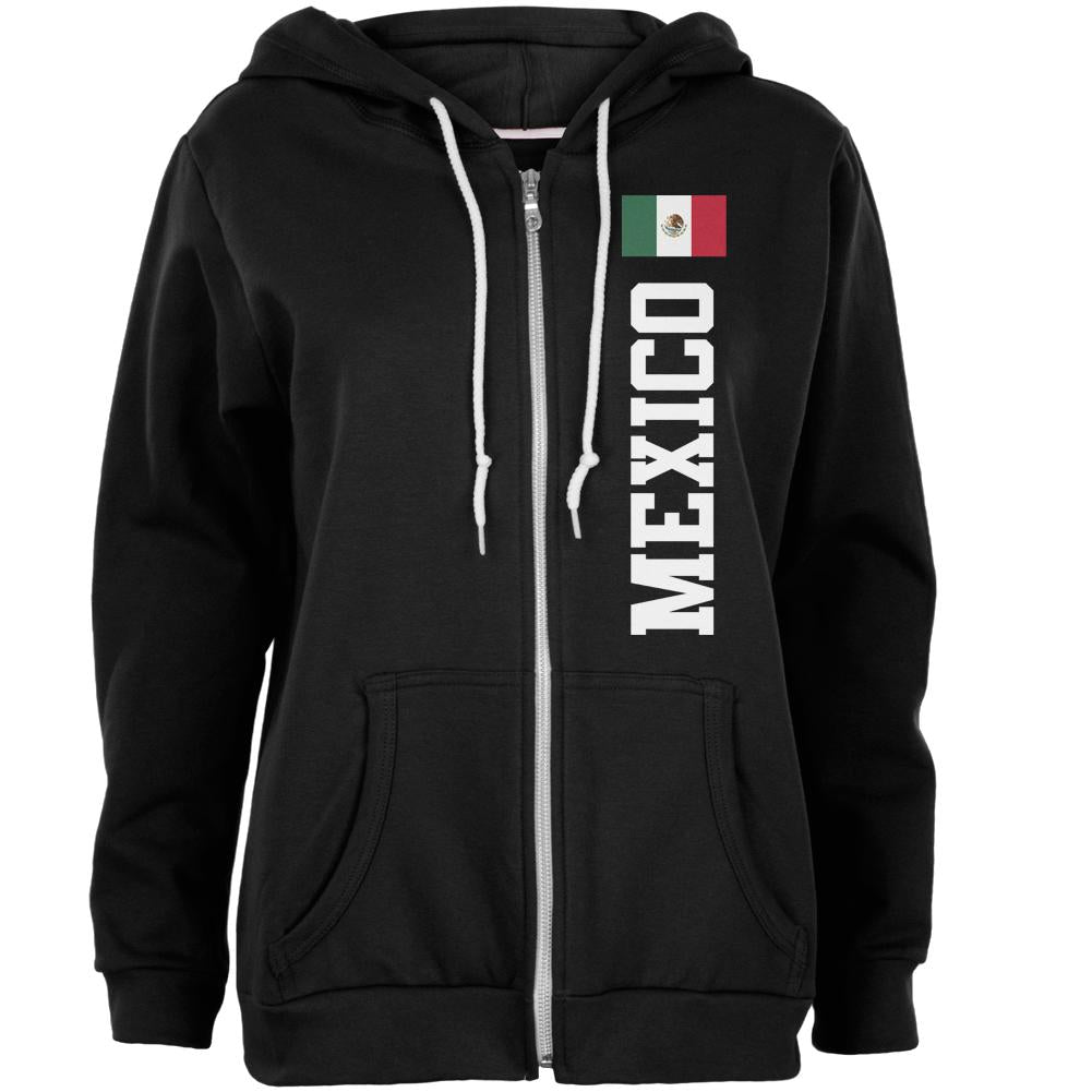 Women's Mexico World Cup Zip-Front Hoodie Women's Hoodies Old Glory SM Black
