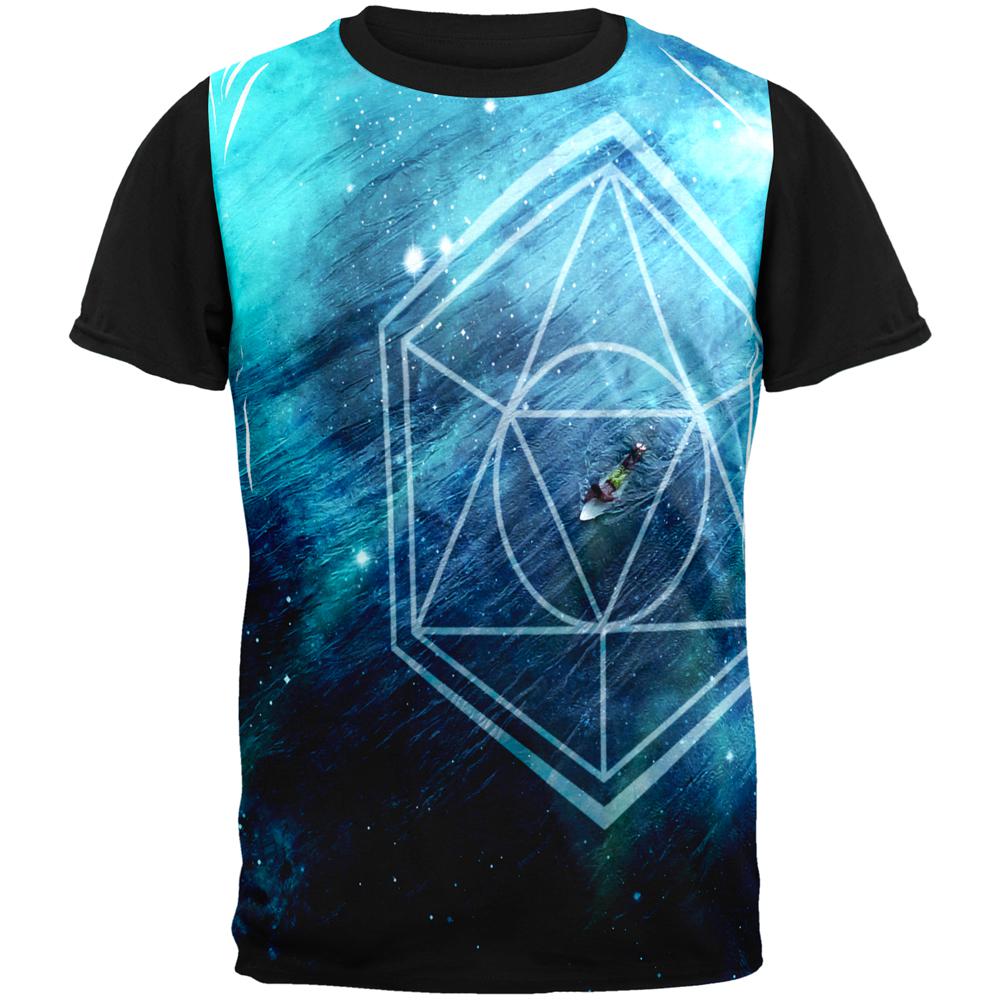 Surfing Sacred Cosmic Waves All Over Mens Black Back T Shirt Men's T-Shirts Old Glory SM Multi