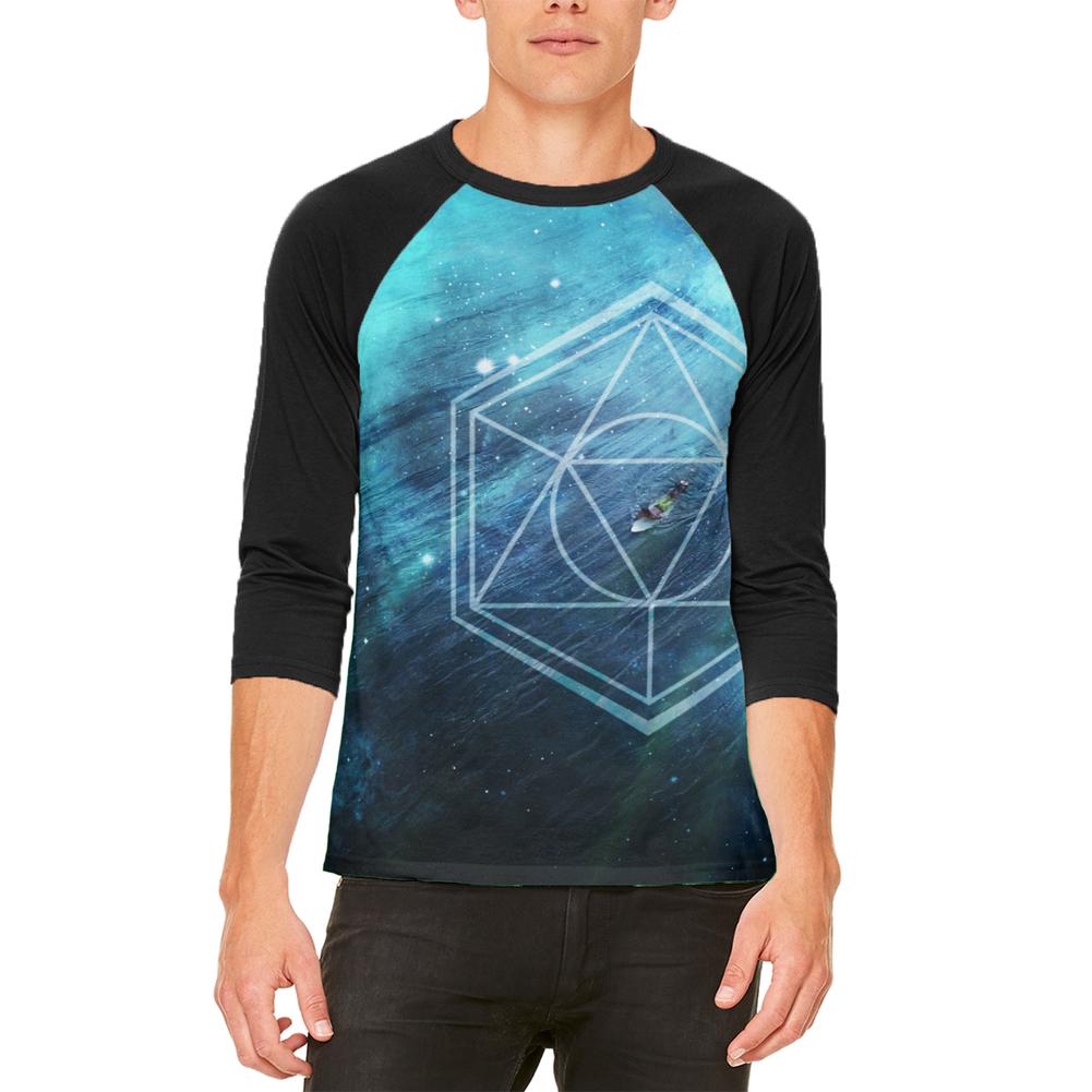 Surfing Sacred Cosmic Waves Mens Raglan T Shirt Men's Raglans Old Glory 2XL White-Black