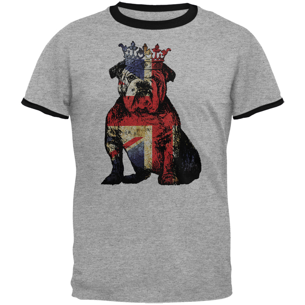 English British Bulldog Crown Grunge Flag Mens Ringer T Shirt Men's T-Shirts Old Glory 2XL Black