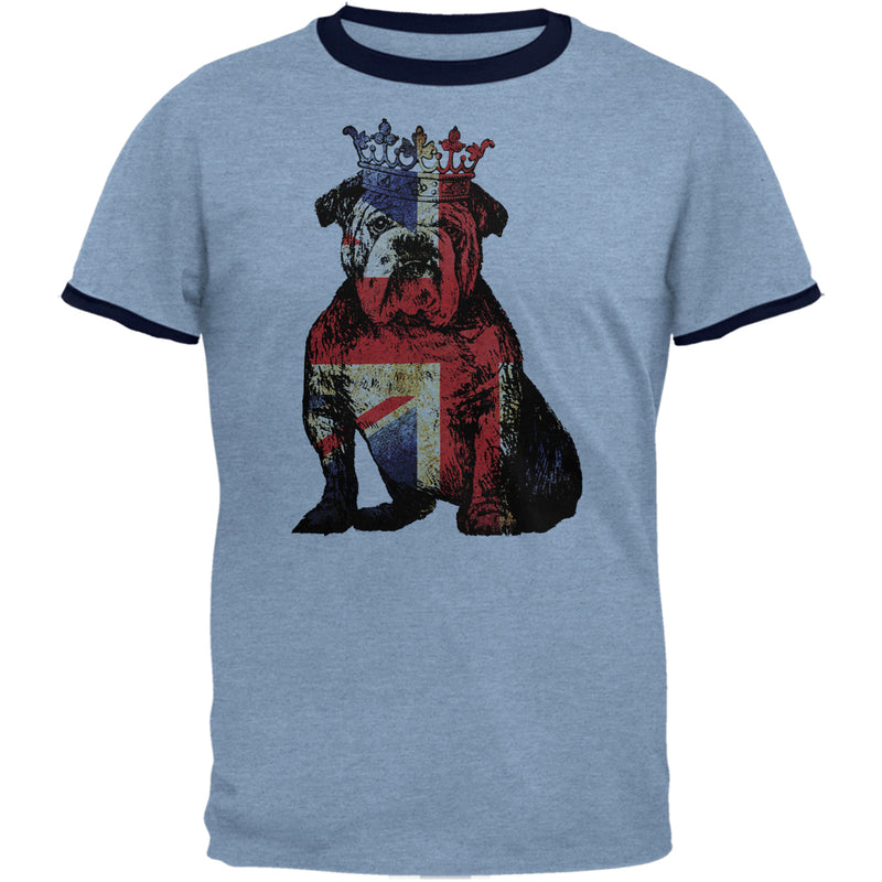 English British Bulldog Crown Grunge Flag Mens Ringer T Shirt Men's T-Shirts Old Glory 2XL Blue