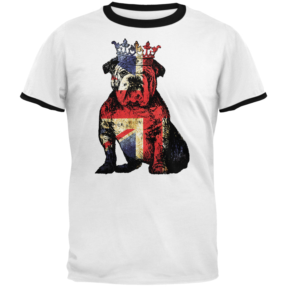 English British Bulldog Crown Grunge Flag Mens Ringer T Shirt Men's T-Shirts Old Glory 2XL White-Black