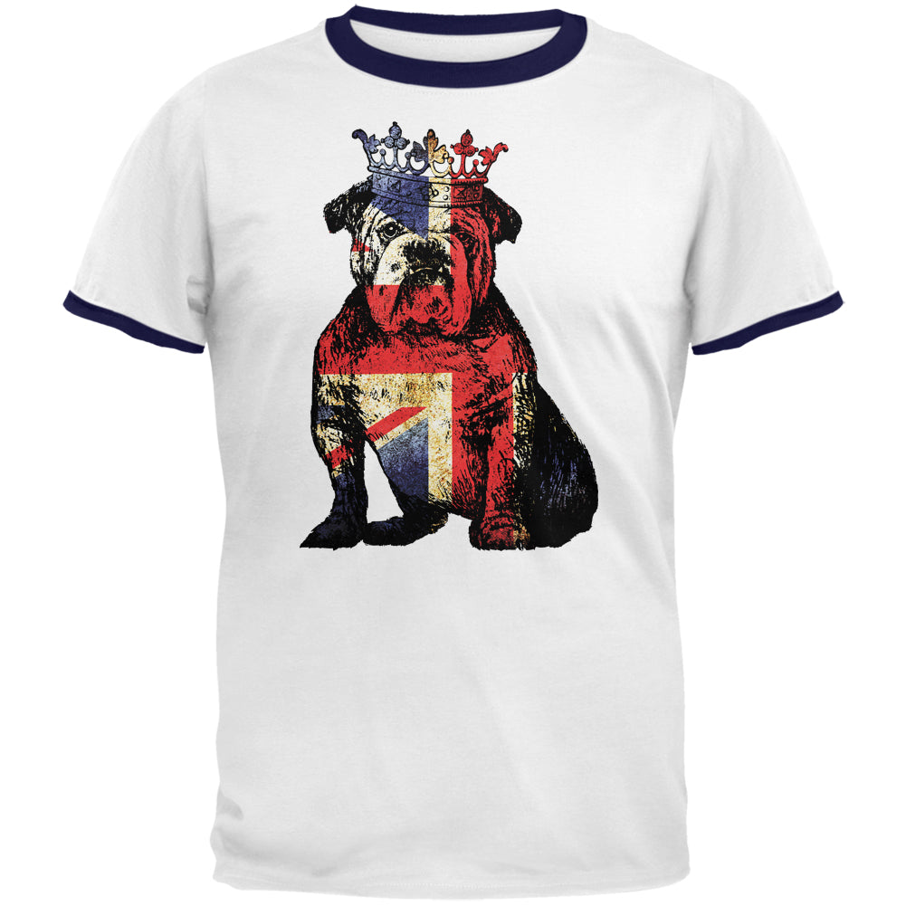 English British Bulldog Crown Grunge Flag Mens Ringer T Shirt Men's T-Shirts Old Glory 2XL White-Navy