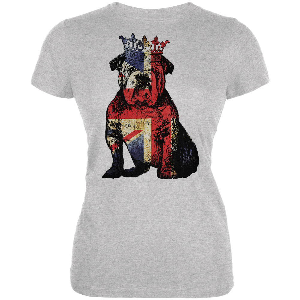 English British Bulldog Crown Grunge Flag Juniors Soft T Shirt Juniors T-Shirts Old Glory 2XL Grey