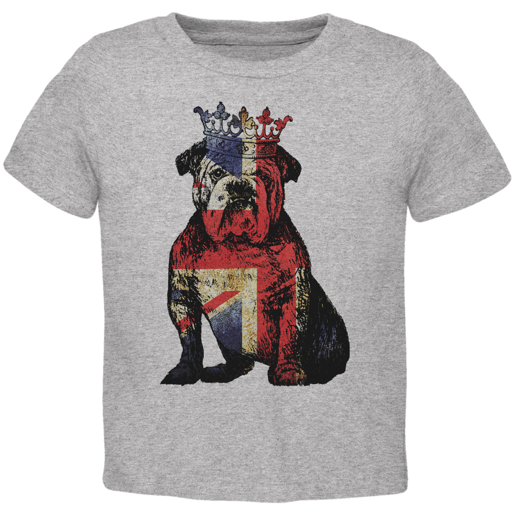English British Bulldog Crown Grunge Flag Toddler T Shirt Toddler T-Shirts Old Glory 2T Grey