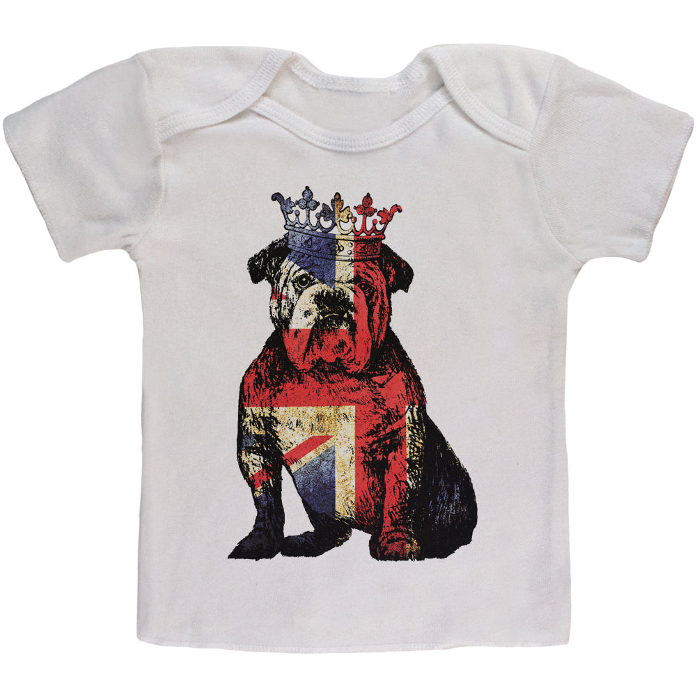 English British Bulldog Crown Grunge Flag Baby T Shirt Infant T-Shirts Old Glory 12M White