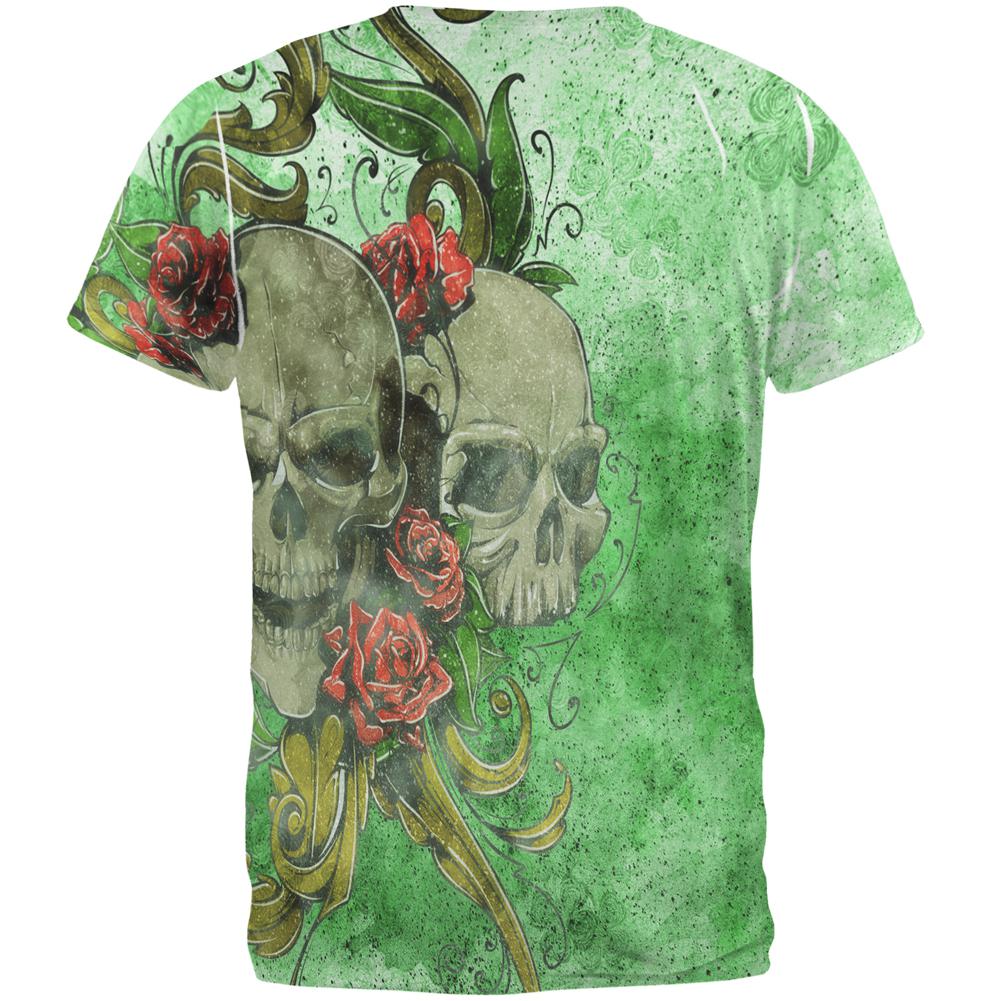 St. Patricks Day Deadly Wild Irish Rose Skull Tattoo All Over Mens T Shirt Men's T-Shirts Old Glory