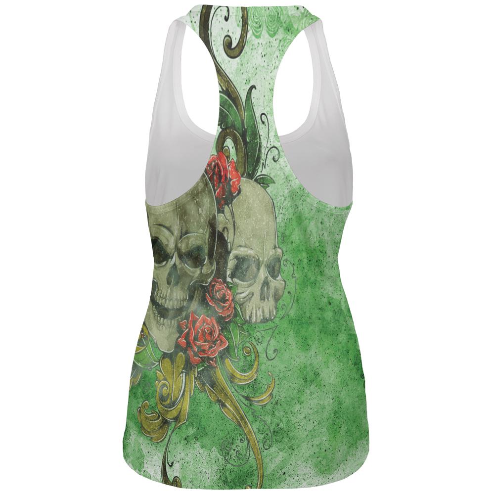 St. Patricks Day Deadly Wild Irish Rose Skull Tattoo All Over Womens Work Out Tank Top Women's Tank Tops Old Glory