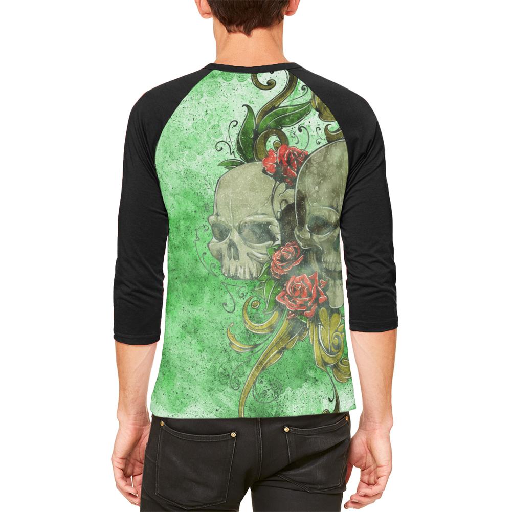 St. Patricks Day Deadly Wild Irish Rose Skull Tattoo Mens Raglan T Shirt Men's Raglans Old Glory