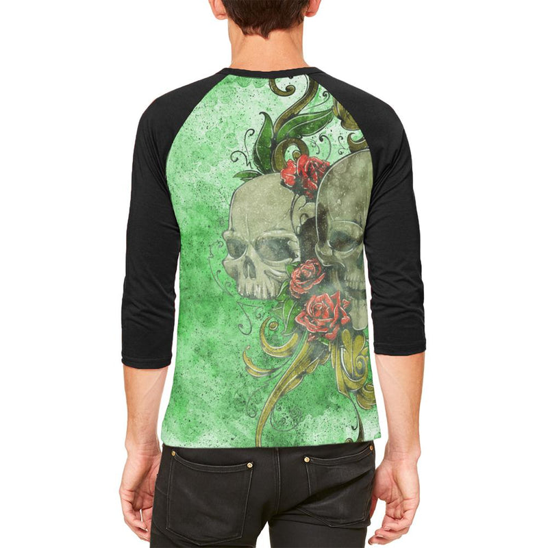 St. Patricks Day Deadly Wild Irish Rose Skull Tattoo Mens Raglan T Shirt Men's Raglans Old Glory