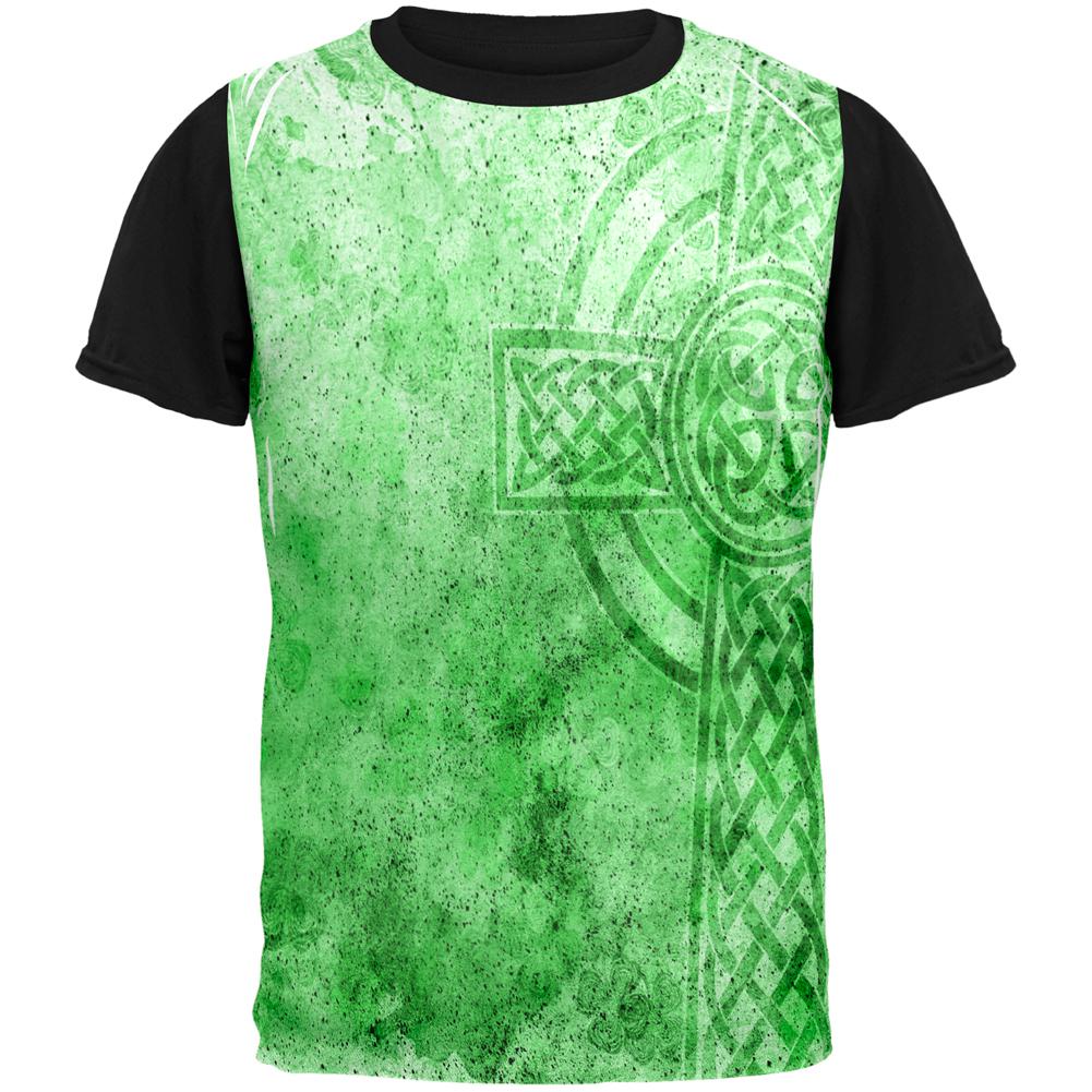 St. Patricks Day Dirty Irish Celtic Cross All Over Mens Black Back T Shirt Men's T-Shirts Old Glory SM Multi