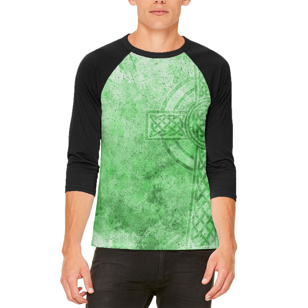 St. Patricks Day Dirty Irish Celtic Cross Mens Raglan T Shirt Men's Raglans Old Glory SM White-Black