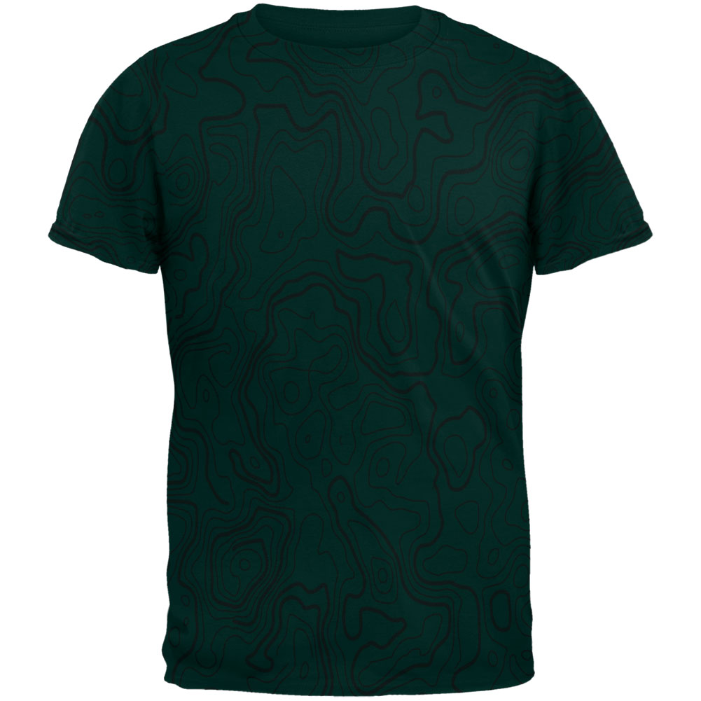 Hiking Fanatic Topographical Map Pattern Mens T Shirt Men's T-Shirts Old Glory 2XL Forest Green