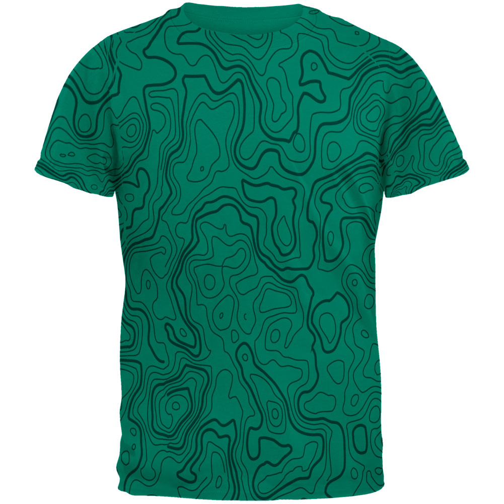Hiking Fanatic Topographical Map Pattern Mens T Shirt Men's T-Shirts Old Glory 2XL Jade Dome