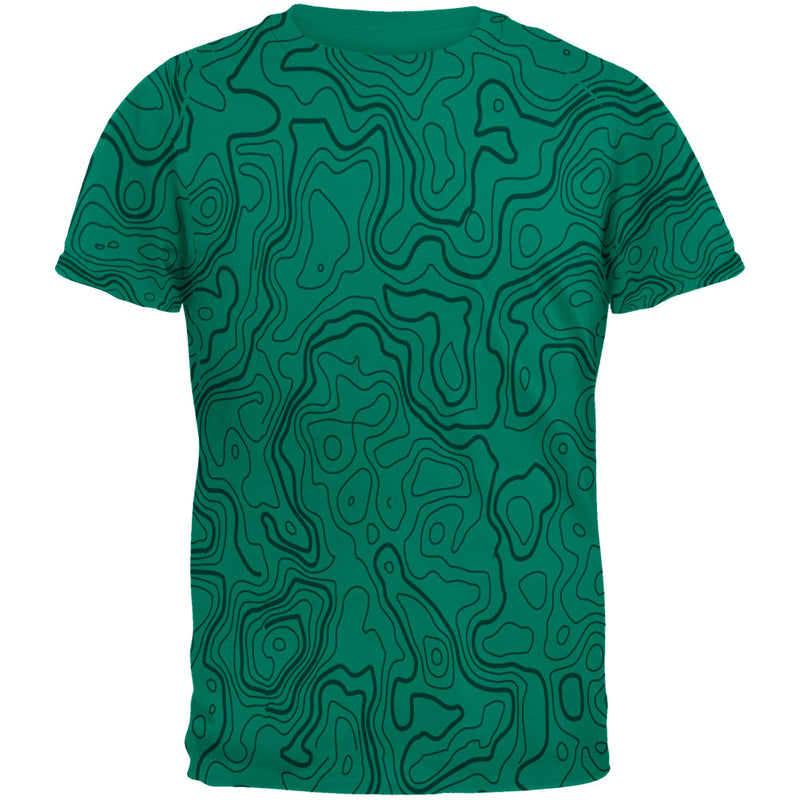 Hiking Fanatic Topographical Map Pattern Mens T Shirt Men's T-Shirts Old Glory 2XL Jade Dome