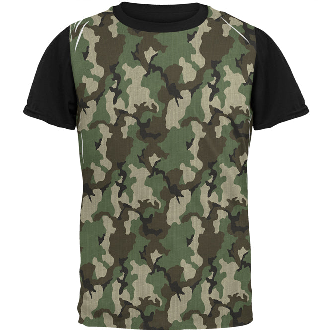 Green Woodland Camo All Over Mens Black Back T Shirt Men's T-Shirts Old Glory SM Multi