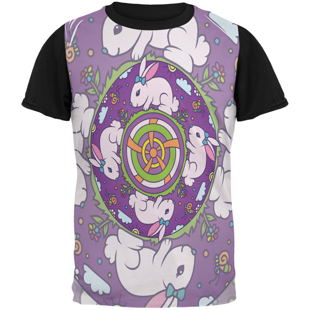 Mandala Trippy Stained Glass Easter Bunny All Over Mens Black Back T Shirt Men's T-Shirts Old Glory MD Multi