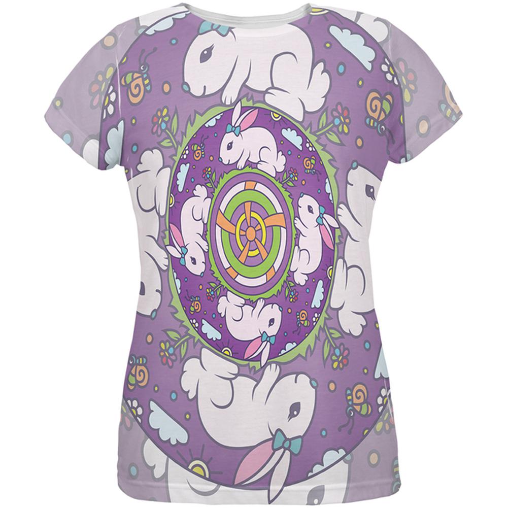 Mandala Trippy Stained Glass Easter Bunny All Over Womens T Shirt Women's T-Shirts Old Glory 2XL Multi