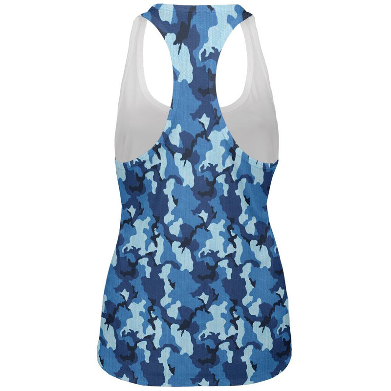 Navy Blue Camo All Over Womens Work Out Tank Top Women's Tank Tops Old Glory